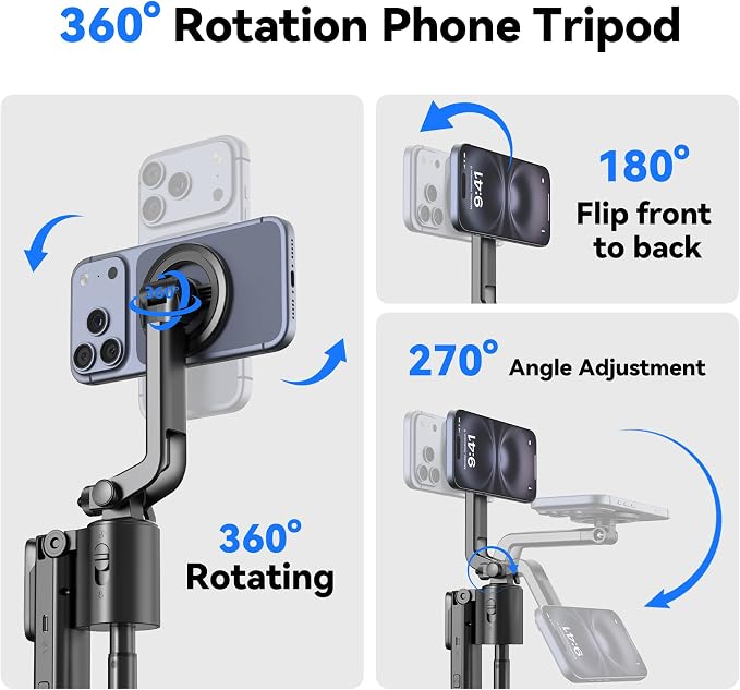 Magnetic Auto Face Tracking Tripod, 70.9” Magsafe Phone Tripod with 360°Rotation 5-Gesture Control, Wireless Remote, Magnetic Mount, Ideal for Vlogging, Live Streaming, Travel and Content Creation - Image 8