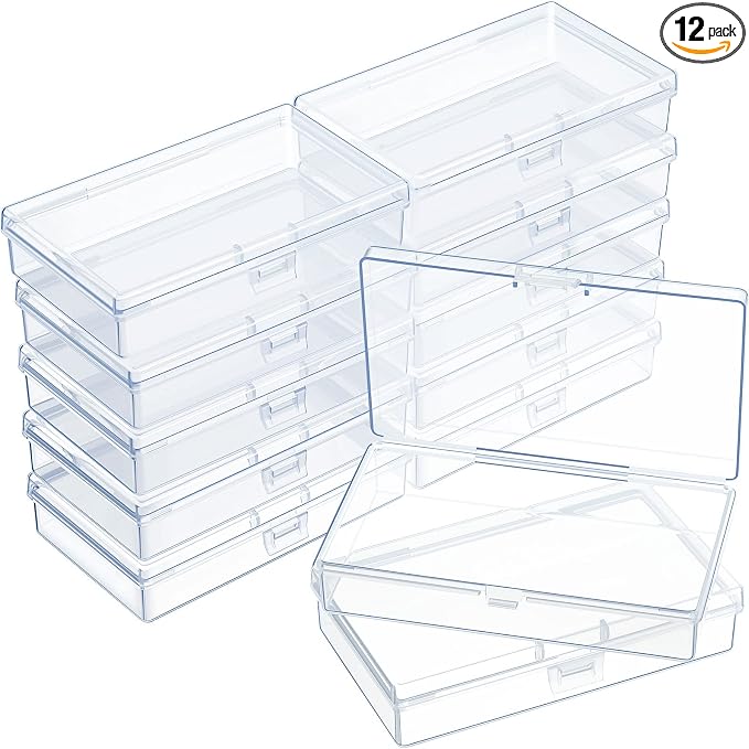 SATINIOR 12 Pack Clear Plastic Beads Storage Containers Box with Hinged Lid for Beads and More (5.2 x 3.03 x 1.18 Inch) by SATINIOR