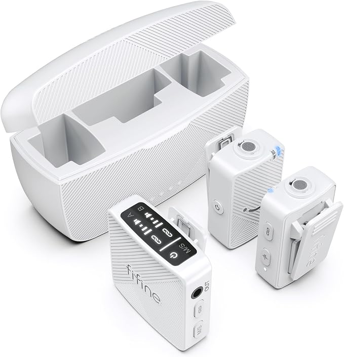 FIFINE M9W Wireless Lavalier Dual Lapel Microphone Kit for Vlog Interview | Condenser Clip-On Lapel Mic System, Charging Case, for Android Vlog YouTube TikTok Interview by FIFINE