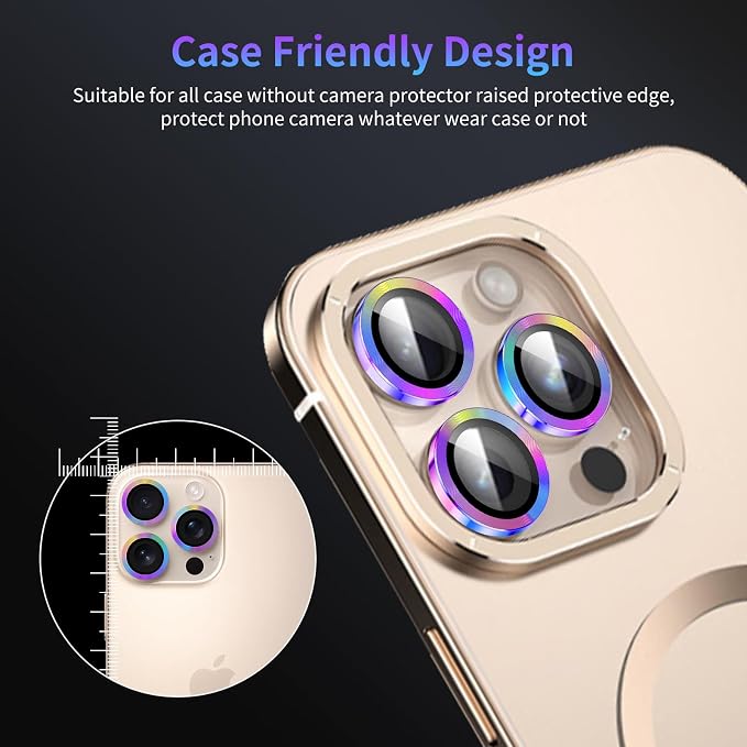 Camera Lens Protector for iPhone 16 Pro/iPhone 16 Pro Max,1 Pack | Tempered Metal Glass Camera Cover, HD Clear Anti-Scratch Lens Screen Protector Film,Case Friendly,Colorful Titanium - Image 7
