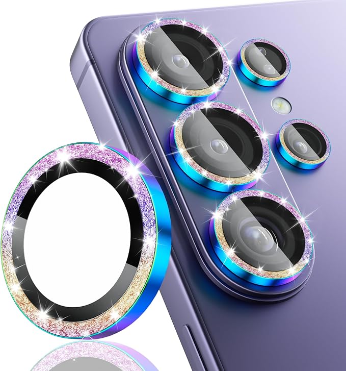 CloudValley for Samsung Galaxy S26 Ultra Camera Lens Protector Bling | 9H Tempered Glass + Aluminum Alloy Lens Protective Ring [Glitter Decoration] Ultra-HD Individual Lens Cover,Glitter Colorful by CloudValley