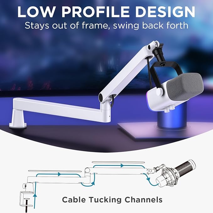 InnoGear Low Profile Mic Arm Boom Arm Microphone Stand Desk Mount, White | Multiple Adapters, 3.3 lb Weight Capacity, Fit Blue Yeit Nano, Vibration Resistant, Adjustable Angle - Image 3