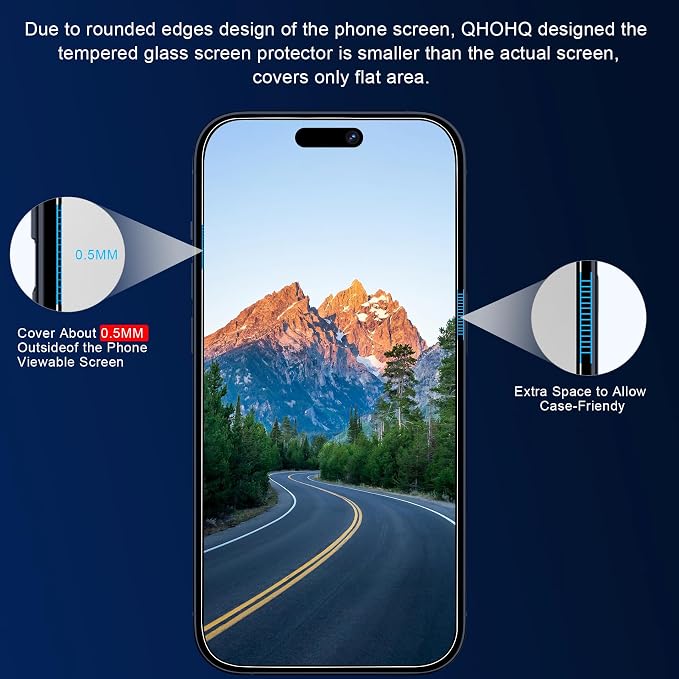 QHOHQ 3 Pack Screen Protector for iPhone 15 Pro Max [6.7 Inch] with 3 Pack Camera Lens Protector, Tempered Glass Film, HD Clear, 9H Hardness, No Bubbles, Case Friendly - Image 3