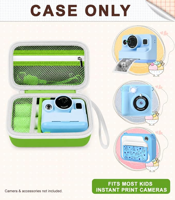 Kids Instant Print Camera Case for DYLANTO for ESOXOFFORE Cameras | Portable Digital Camera Case Organizer for ETIKEZ for YTETCN for DUDUDRAGON with Pocket for Accessories (Box Only)-Green - Image 2