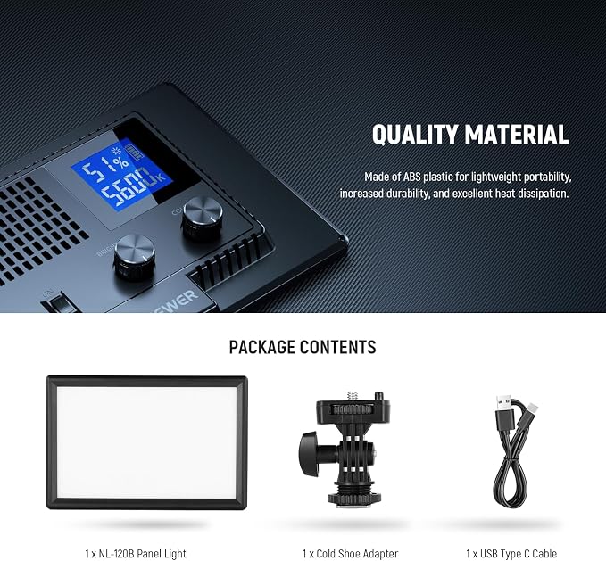 NEEWER Basics 9" LED Video Light Panel, 3200-5600K Edge Lit Dimmable Camera Soft Key Lighting, CRI95+ 800Lux 4000mAh Rechargeable for Video Recording Streaming Selfie Vlog Studio Photography, NL-120B - Image 9
