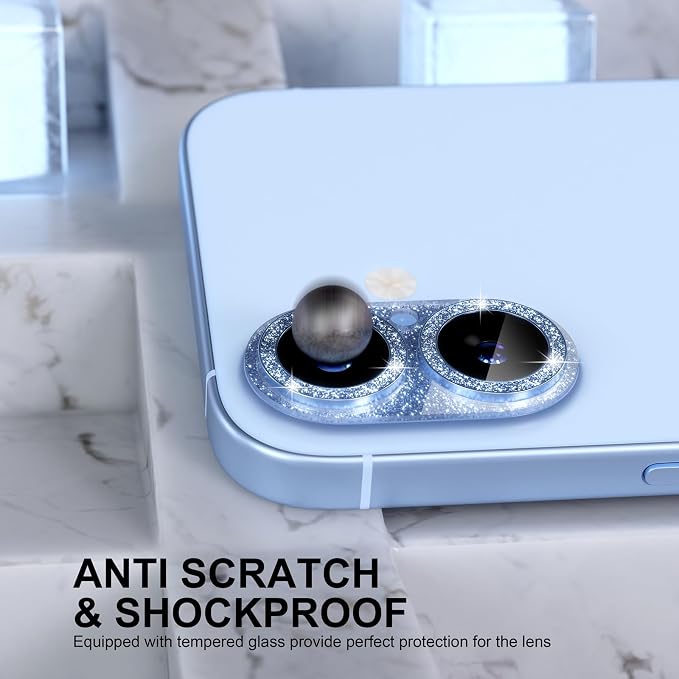 Choiche for iPhone 17 Camera Lens Protector, Glitter-Mist Blue | Bling Metal Camera Cover with 9H Tempered Glass Lens Screen Protector Accessories, Strong Adsorption, Case-Friendly - Image 3