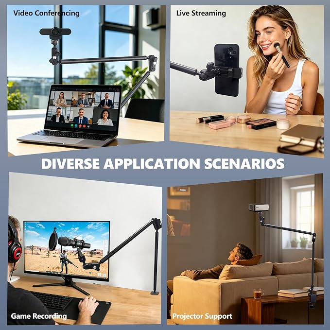 Desktop Clamp Magic Arm 33.84" Kit for Phone,DSRL Two-Stage Adjustable Flexible Arm, Overhead Camera Mount, Desk Phone Mount for Webcam, Action Camera, Mic,Video Light - Image 8