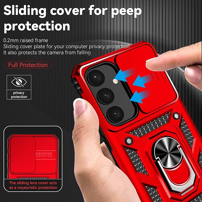 HNHYGETE for Samsung S25 Case with Screen Protector: [Military Grade 20ft. Drop Tested] Slide Camera Cover Ring Shockproof Protective Phone Case for - Samsung Galaxy S25 (Red) - Image 4