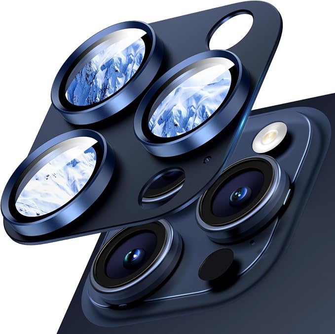 Camera Lens Protector for iPhone 16/15/14 Pro Max & 16/15/14 Pro | Blue Titanium, Aluminum Alloy, 9H+ Glass Camera Cover, Nano Reinforced Adhesive, Anti-Drop, Anti-Scratch, Case Friendly by WumigooProducts