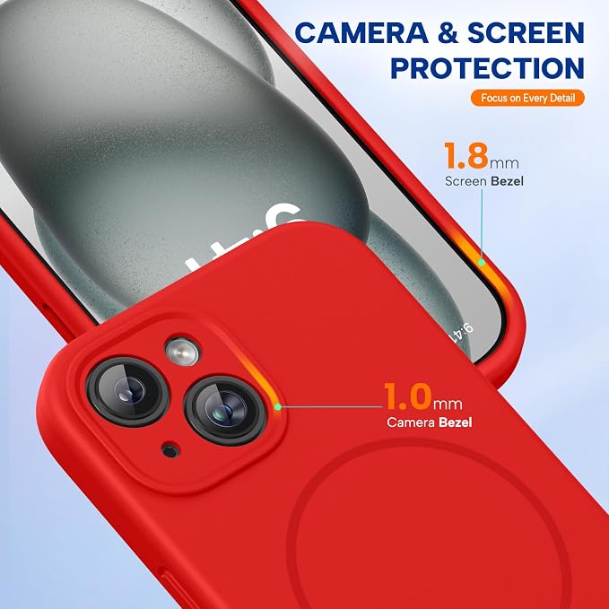 Miracase Silicone & Magnetic for iPhone 15 Case, Red | Compatible with MagSafe, Soft Microfiber Lining, Premium Silicone Cover Shockproof Drop Protection Phone Case for 15 - Image 7