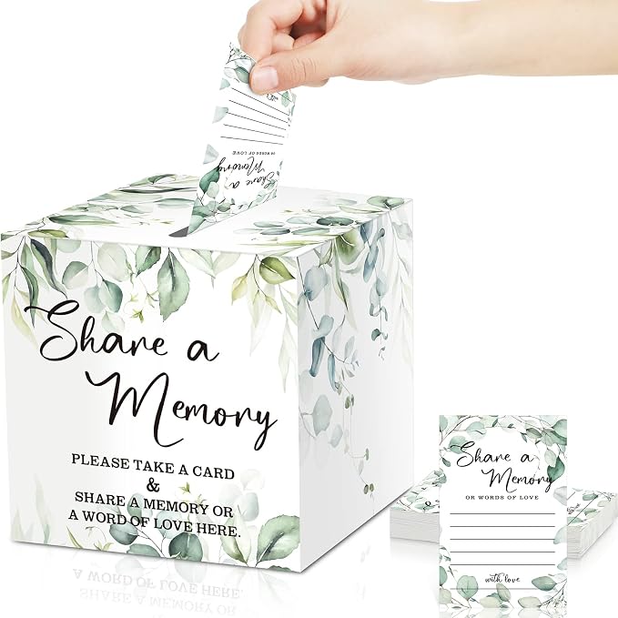 Pajean 50 Pcs Greenery Share a Memory Cards for Collections of Life, Memory Cards Box Guest Ideas for Funeral Graduation Wedding Bridal Shower Birthday Anniversary Retirement(Classic Style) by Pajean