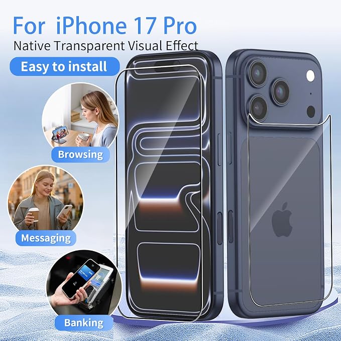Front Screen and Back Protector for iPhone 17 Pro + Camera Lens Protector | (2+2+2+1) 9H Hardness, Easy to Install with Alignment Tool,Anti-Fingerprint - Image 2
