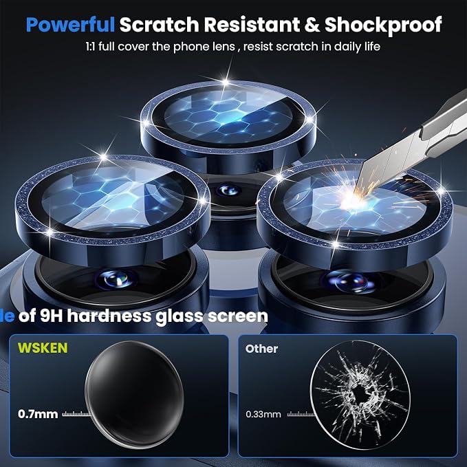 WSKEN for iPhone 17 Pro/iPhone 17 Pro Max Camera Lens Protector | Original Shooting Mode, Individual Metal Cover Film, Shatterproof HD Tempered Glass Camera Screen Protector, Glitter Blue - Image 3