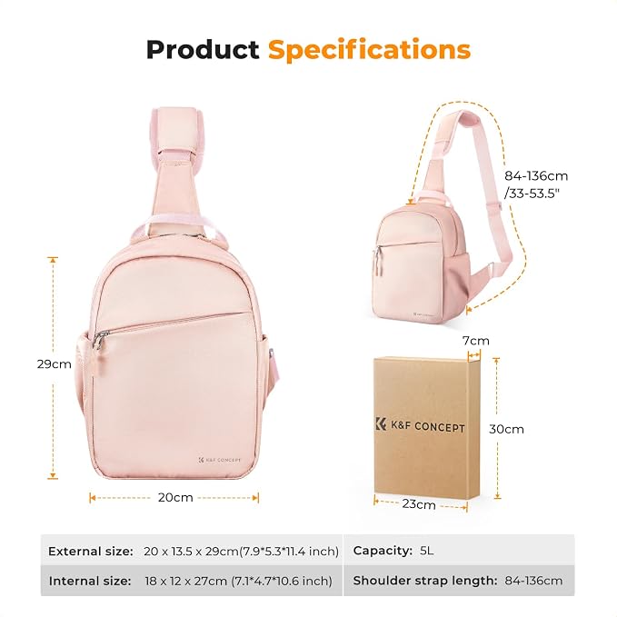 K&F CONCEPT Camera Sling Bag, Compact Crossbody Bag for DSLR Mirrorless | Lightweight Fabric, with Tripod Holder, Quick Access & Custom Dividers, Men & Women, for Sony Canon Nikon, Pink, BS06 - Image 6