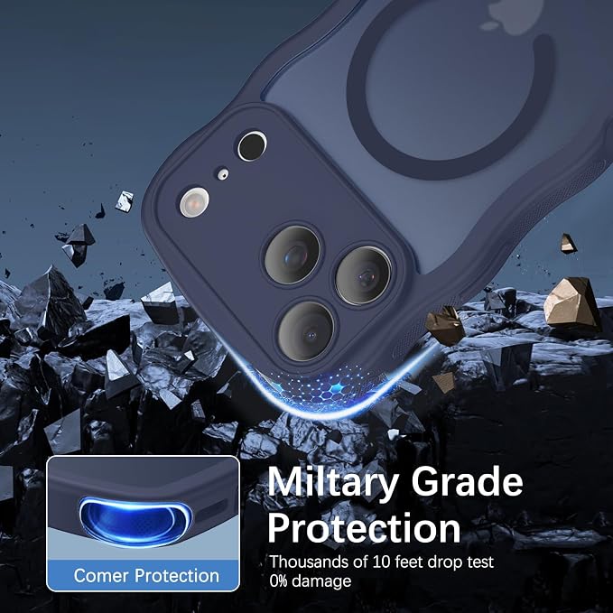 BENTOBEN Magnetic for iPhone 17 Pro Max Case, Cute Wavy [Full Camera Protection][Compatible with MagSafe] Matte Anti-Slip Bumper Women Men Boys Protective Cover for 17 ProMax 6.9", Deep Blue - Image 7