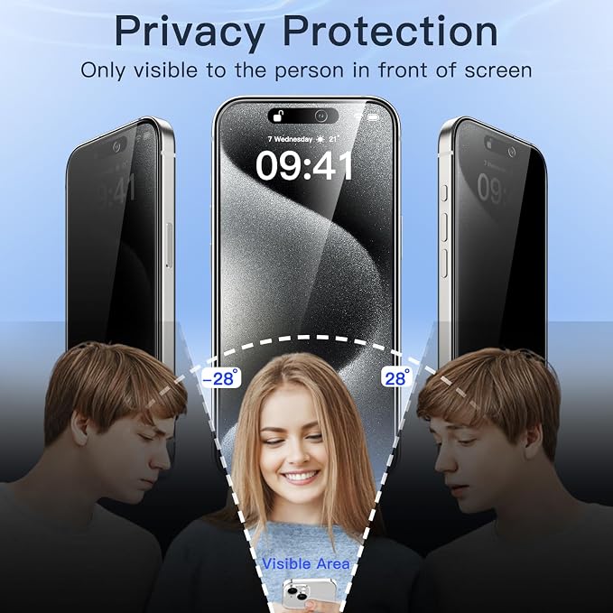 JETech Privacy Screen Protector for iPhone 15 Pro, 2+2 Pack | Anti-Spy Tempered Glass, with Camera Lens Protector, Easy Installation Tool - Image 4