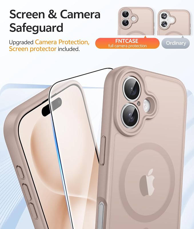 FNTCASE for iPhone 16 Plus Case, Fit for Magsafe, Screen Protector | Full Camera Protection, Translucent Matte, 14FT Military Grade Drop Proof, Shockproof Protective Phone Cover, Desert Gold - Image 4