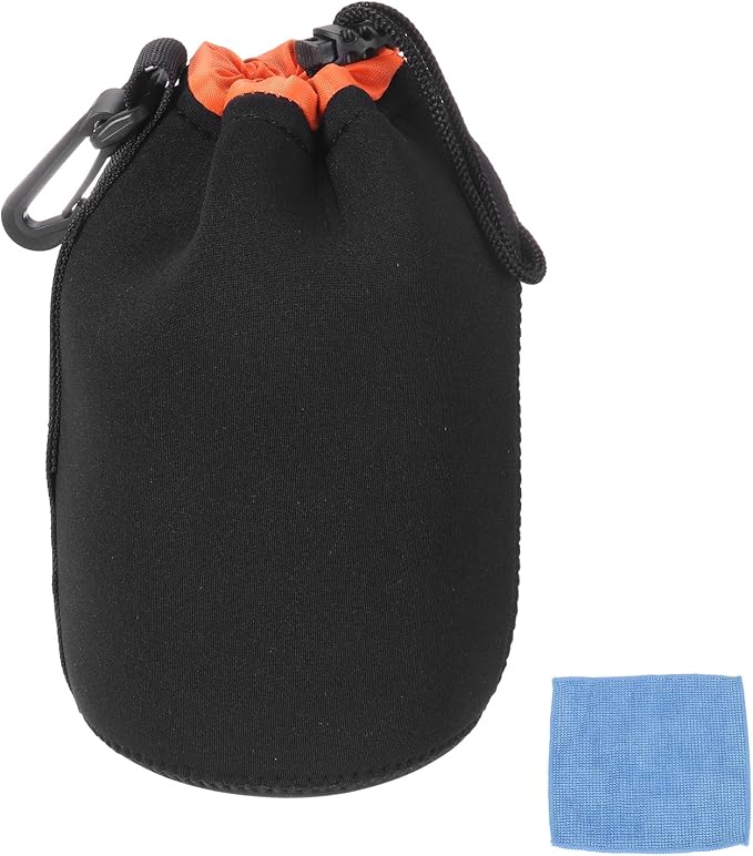 PATIKIL Camera Lens Pouch, 4" ID x 7" H Drawstring Plush Lens Pouch Protective Camera Lens Case Bag Soft Plush Neoprene Bag for DSLR Photography Gear, Black/Orange by PATIKIL