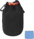 PATIKIL Camera Lens Pouch, 4" ID x 7" H Drawstring Plush Lens Pouch Protective Camera Lens Case Bag Soft Plush Neoprene Bag for DSLR Photography Gear, Black/Orange by PATIKIL
