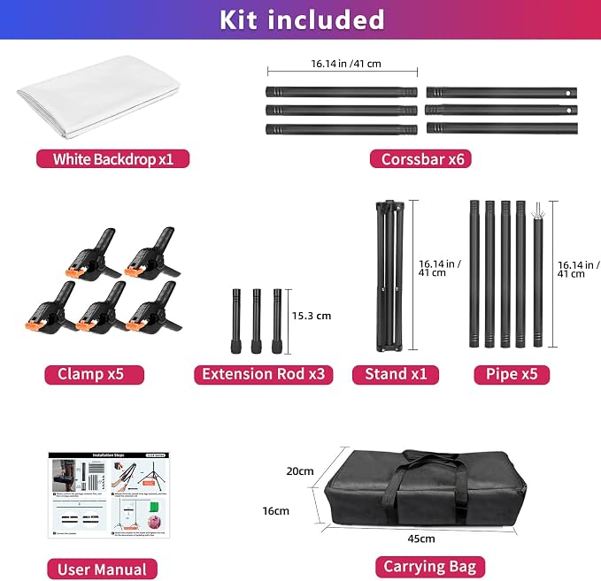 White Backdrop with Stand, 6.5x8.2FT Background with 7.5x7.9FT Stand | Wider backdrop with stand kit, adjustable, portable, carry bag & 5 clamps, white photo backdrop for photography video studio - Image 7