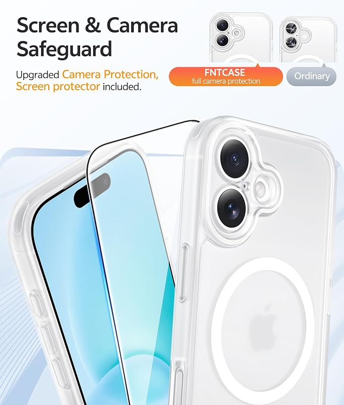 FNTCASE for iPhone 16 Case, Fit for Magsafe, Screen Protector, White | Full Camera Protection, Translucent Matte, 14FT Military Grade Drop Proof, Shockproof Protective Phone Cover - Image 4