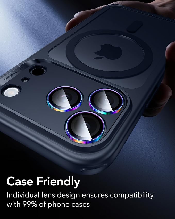 ESR for iPhone 17 Pro Max/17 Pro Camera Lens Protector, 1 Pack, Chromatic | Individual Camera Cover, 9H Tempered Glass, Original Camera Clarity, for iPhone 17/16/15/14 Pro Max/Pro, Case Friendly - Image 8