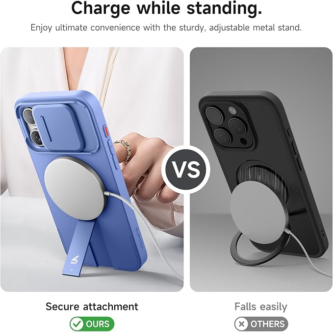 SURITCH for iPhone 15 Pro Max Case with Magnetic Camera Slide Cover and Adjustable Kickstand, Compatible with MagSafe, Shockproof Bumper Case Slim Protective Cover 6.7 Inch, Starlight Blue - Image 5