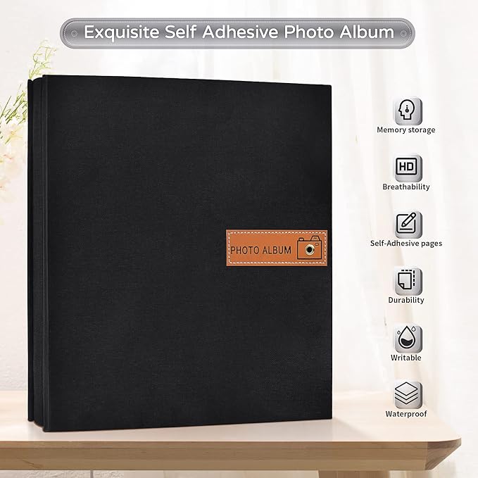 Popotop Large Photo Album Self Adhesive 4x6 5x7 8x10 Scrapbook Album DIY Picture Book,Gifts for Mom,Family Baby and Wedding,with Metal Pen and Plastic Board - Image 2