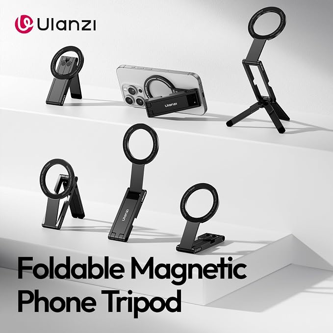 ULANZI MA60 Magnetic Phone Tripod Stand for iPhone, Aluminium Mini Tripod | Pocket Cell Phone Stand, N52 Strong Magnet, 8mm for Travel Vlog, Foldable Selfie Stick for iPhone 17 16 15 14 Series, Black - Image 6