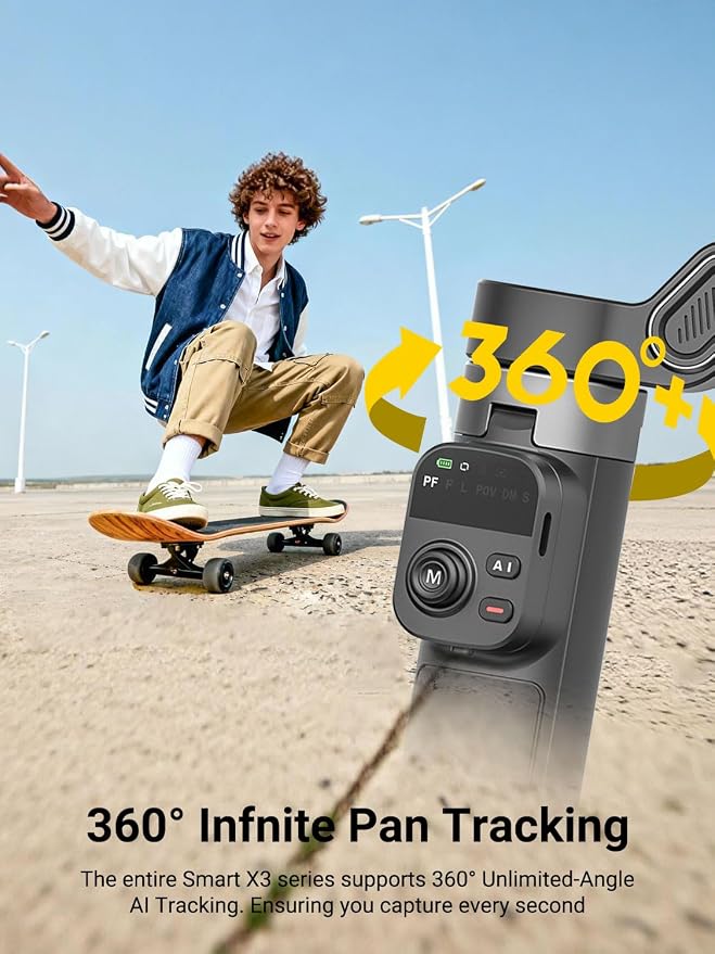 AOCHUAN Smart X3 360° Pan Rotation Gimbal Stabilizer for iPhone w/Remote | 20" Extension Rod & One-Touch Open Tripod, Phone Gimbal w/Magnetic Remote for Vlogging, Travel, Face/Object Tracking in APP - Image 7