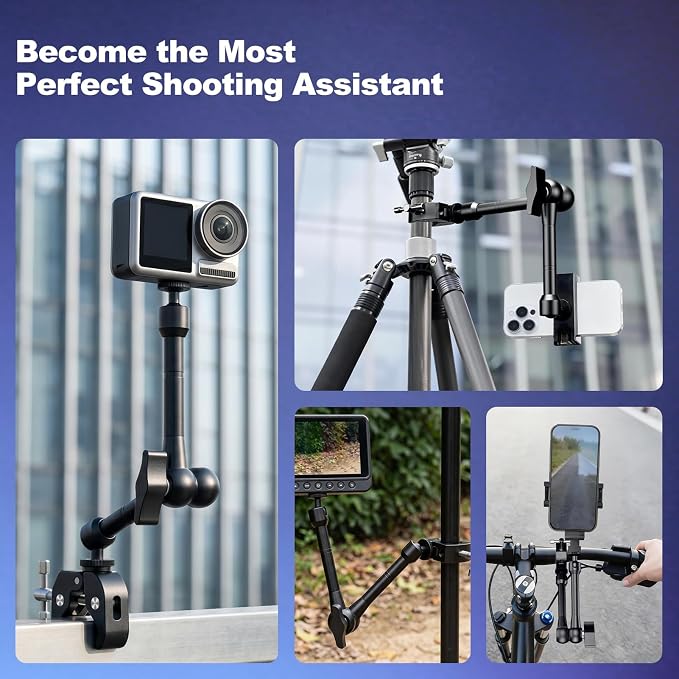 EMART 10" Magic Arm Camera Mount with Super Clamp,Camera Mounts & Clamps | Friction Adjustable Camera Mount with 1/4" Screw 1/4"&3/8" Thread Cold Shoe for Photography/Video/Webcam/Flash/Monitor/DJI - Image 7