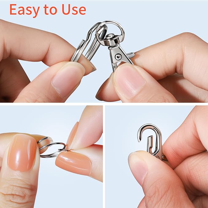 LEOBRO 60 PCS Swivel Snap Hooks and Key Rings, Keychain Clips and Key Chain Rings, Metal Split Rings, Keychain Making Kit, for Key, Key Chains, Jewelry Making, Crafts, Silver - Image 4