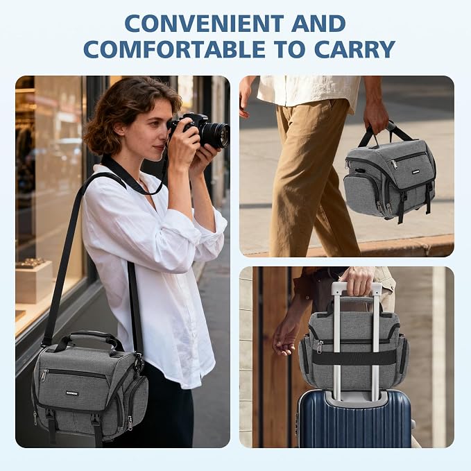 RAINSMORE Camera Bag, DSLR/SLR/Mirrorless Camera Sling Bag for Photographers Waterproof Small Camera Case with Tripod Holder & Rain Cover Camera Crossbody Bag for Canon/Nikon/Sony/Fuji, Grey - Image 7