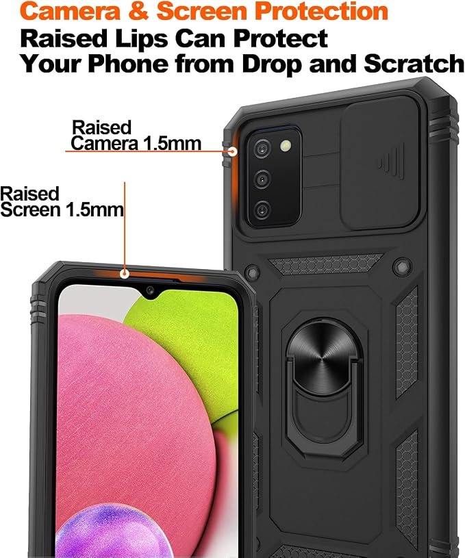 Gritup for Galaxy A03S Phone Case Military-Grade Shockproof with Kickstand | with 2 PCS Screen Protector, Slide Camera Cover, Heavy Duty Outdoor Protection Funda para Galaxy A03s Cover-Black - Image 5