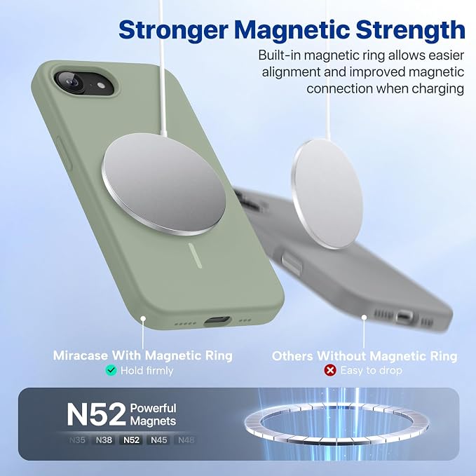Miracase Magnetic for iPhone 17e Case & iPhone 16e Case, [Soft Anti-Scratch Microfiber Lining], Compatible with MagSafe, Silicone Shockproof Drop Protection Phone Case for iPhone 17e/16e, Patina Green - Image 5
