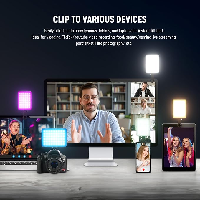NEEWER VL67C RGB Selfie Light with App Control, 94 LED CRI97 2000mAh | Rechargeable, Cold Shoe Mount Camera Light, Portable Front & Back Phone Clip, for TikTok, Video Conference Light for Laptop - Image 3