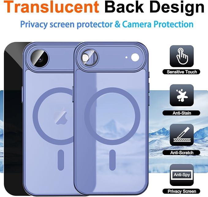for iPhone Air Case with Privacy Screen Protector, Light Blue | Full Camera Protection, Magnetic, Compatible with MagSafe, Translucent Matte Shockproof Phone Cover for iPhone 17 Air - Image 2