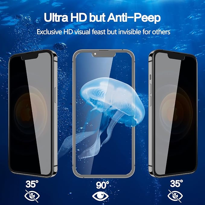 YMHML [2 Pack] Privacy Screen Protector for iPhone 12 / iPhone 12 Pro (6.1 Inch)，Anti-Spy Tempered Glass Bubble Free Case Friendly Scratch Proof - Image 3