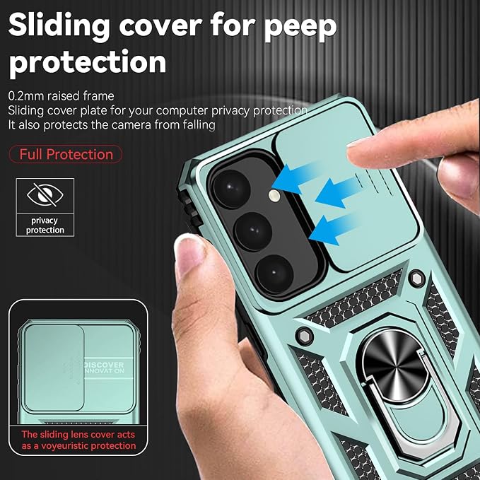 for Galaxy S24 Plus/S25 Plus Case with Screen Protector: [Military Grade 20ft. Drop Tested] Slide Camera Cover Ring Shockproof Protective Phone Case for - Samsung Galaxy S24 Plus/S25 Plus (Dark Green) - Image 4