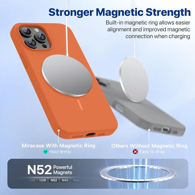 miracase Magnetic for iPhone 13 Pro Max Case, [Soft Anti-Scratch Microfiber Lining], Compatible with MagSafe, Liquid Silicone Shockproof Drop Protection Phone Case for 13 Pro Max, Orange - Image 4
