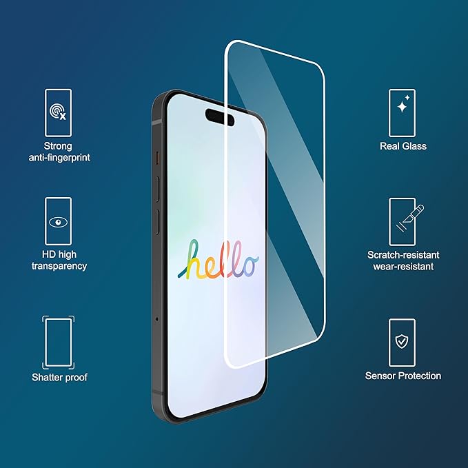 Ailun 3 Pack Screen Protector for iPhone 16 / iPhone 15 / iPhone 15 Pro | 6.1 Inch, Tempered Glass, Dynamic Island Compatible, Case Friendly - Image 2