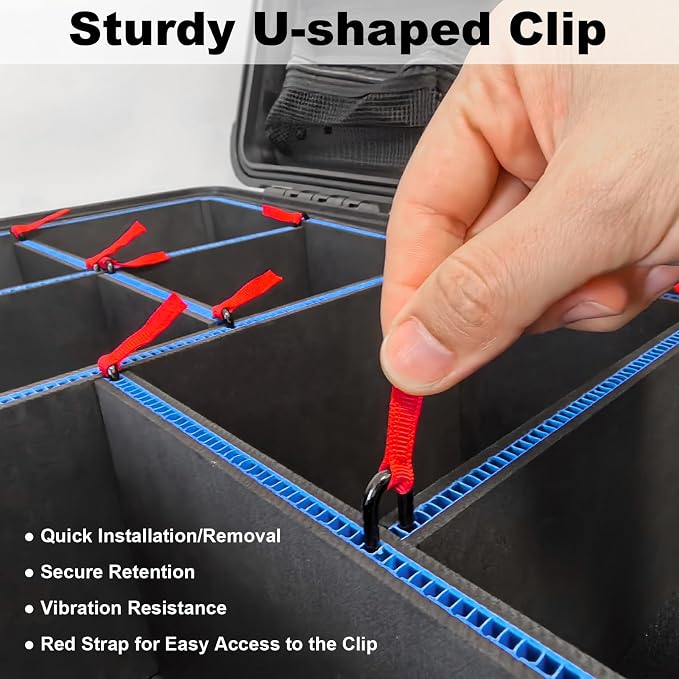 LAFENLIN DIY Divider System for Pelican V525 Case, U-Clips & Red Tabs | Professional Divider with U-clips & Red Pull Tabs, Utility Knife.Customizable for Tools,Cameras,Medical,Tactical Gear-NO CASE - Image 5