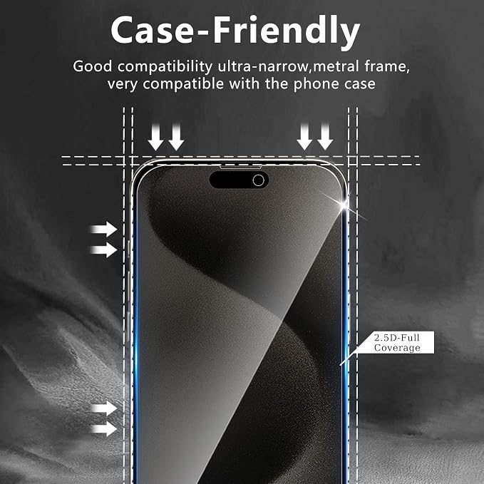 3 Pack Privacy Screen Protector Designed for iPhone 15 Pro Max,Full Coverage Anti-Spy Tempered Glass Film,9H Hardness,Anti-Fingerprint,Bubble Free,Easy to Install - Image 6