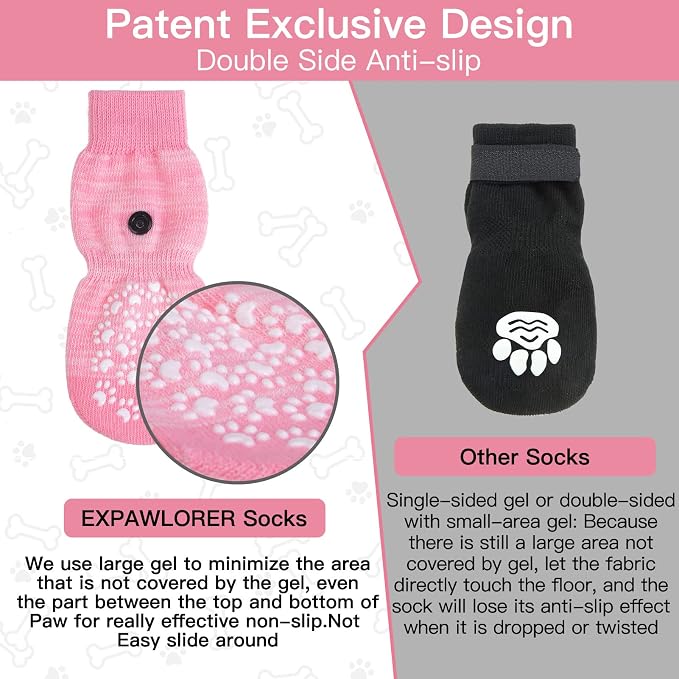 EXPAWLORER Anti Slip Dog Socks to Prevent Licking Paws, Dog Shoes for Hot Pavement, Dog Booties for Small Medium Large Senior Dogs, Traction Control Boots & Paw Protectors for Hardwood Floors - Image 3