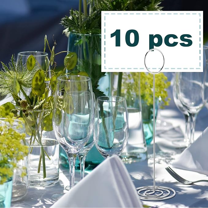 Table Number Holders, 10PCS Place Card Holder, Photo Holder (8.7" Silver) | Picture Holder, Card Stand Name Menu Clips, Large Size Table Sign Card Holder for Centerpieces Wedding Birthday Party - Image 3