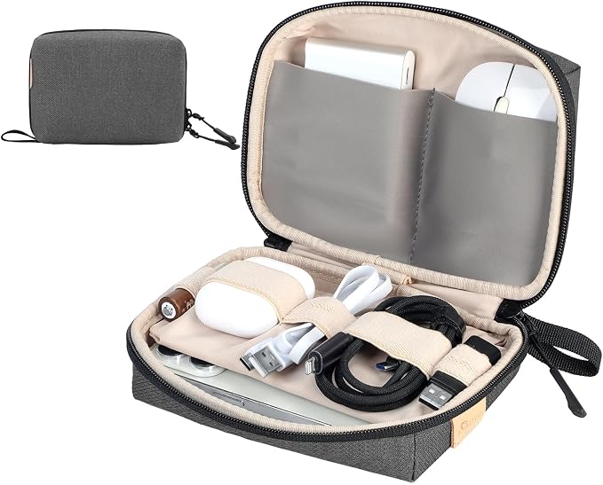 SIMTOP Small Electronics Organizer Travel Case, Portable Tech Case Pouch for Cable, Charger, Phone & Earbuds – Water-Resistant Cord Storage for Commute, Office & Business Trip – Compact Design by SIMTOP