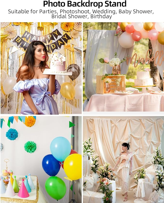 Hemmotop Photo Backdrop Stand, 10x7ft, Secure Straight Thread Connection | Stable Metal, Fits Banner, Projector Screen, Background, Balloon, Ideal for Photoshoot, Wedding, Birthday, Baby Shower Party - Image 3