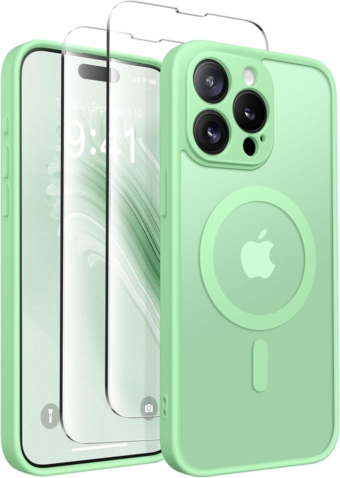 CAPRARO for iPhone 15 Pro Max Case, Compatible with MagSafe | Upgraded [Full Camera Protection] Shockproof Protective Slim Translucent Matte Magnetic Phone Case 6.7'', Bamboo Green - Image 8