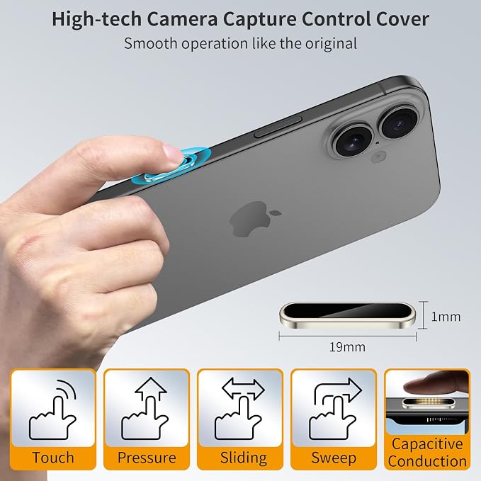 AMANECER 2 Pack Camera Control Button Protector for iPhone 16/16 Plus, Auto-Alignment Rugged Sensitive Slide Capacitive Protective Cover fit Apple Phone Side Click Touch Capture Key, Natural Titanium - Image 5
