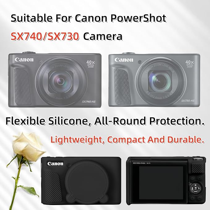Camera Case for Canon PowerShot SX740/ SX730 Digital Camera, SX740 HS Case | Soft Silicone Protective Case Removable Lens Cover, Comes with 2 Screen Protectors and 1 Wrist Strap. (Black) - Image 2